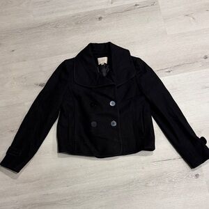 LOFT Black Double-Breasted Cropped Peacoat